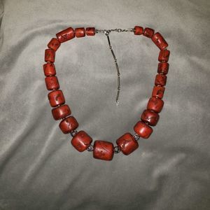 Antique 1920s Phenolic Coral Beads Northern Africa/Morocco Sterling Necklace